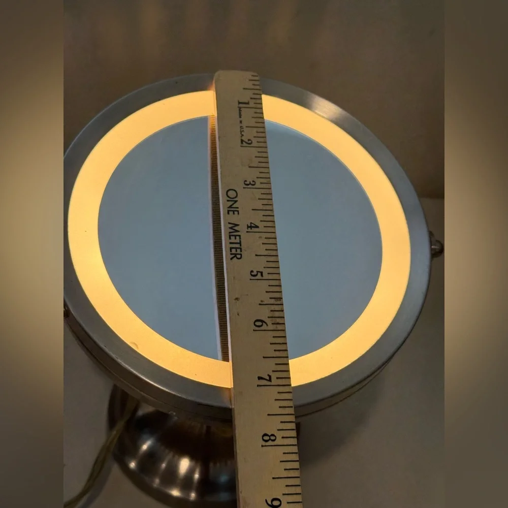 Vintage Silver Vanity Makeup Mirror 6x Magnification w/ Light Operational Table‎